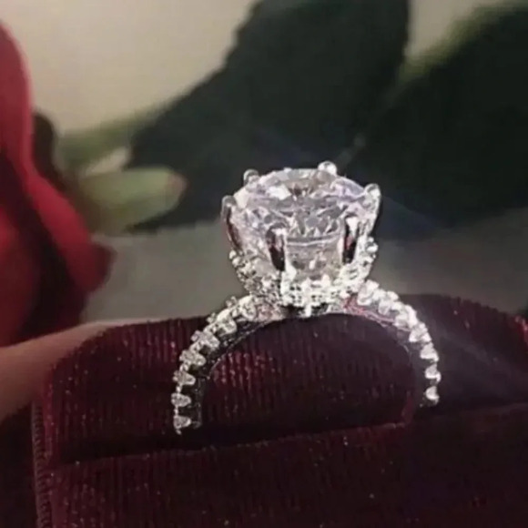 BEAUTIFUL DOUBLE HIDDEN HALO CATHEDRAL SET 4CTW RODIUM PLATED CZ 7 - Picture 1 of 10